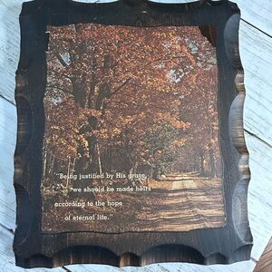 Vintage Decorative Wooden Plaque with Autumn Scene